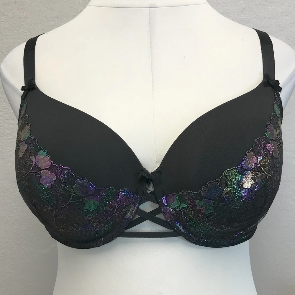 Cacique Rainbow Metallic Embroidery Lace Boost Balconette Bra - Size 42DDD